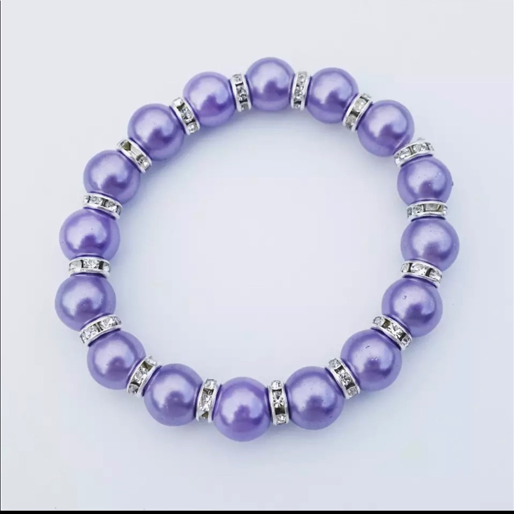 Girls Purple Rhinestone Faux Pearl Bracelet